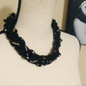 Braided Rope Necklace Black, Gold and Silver